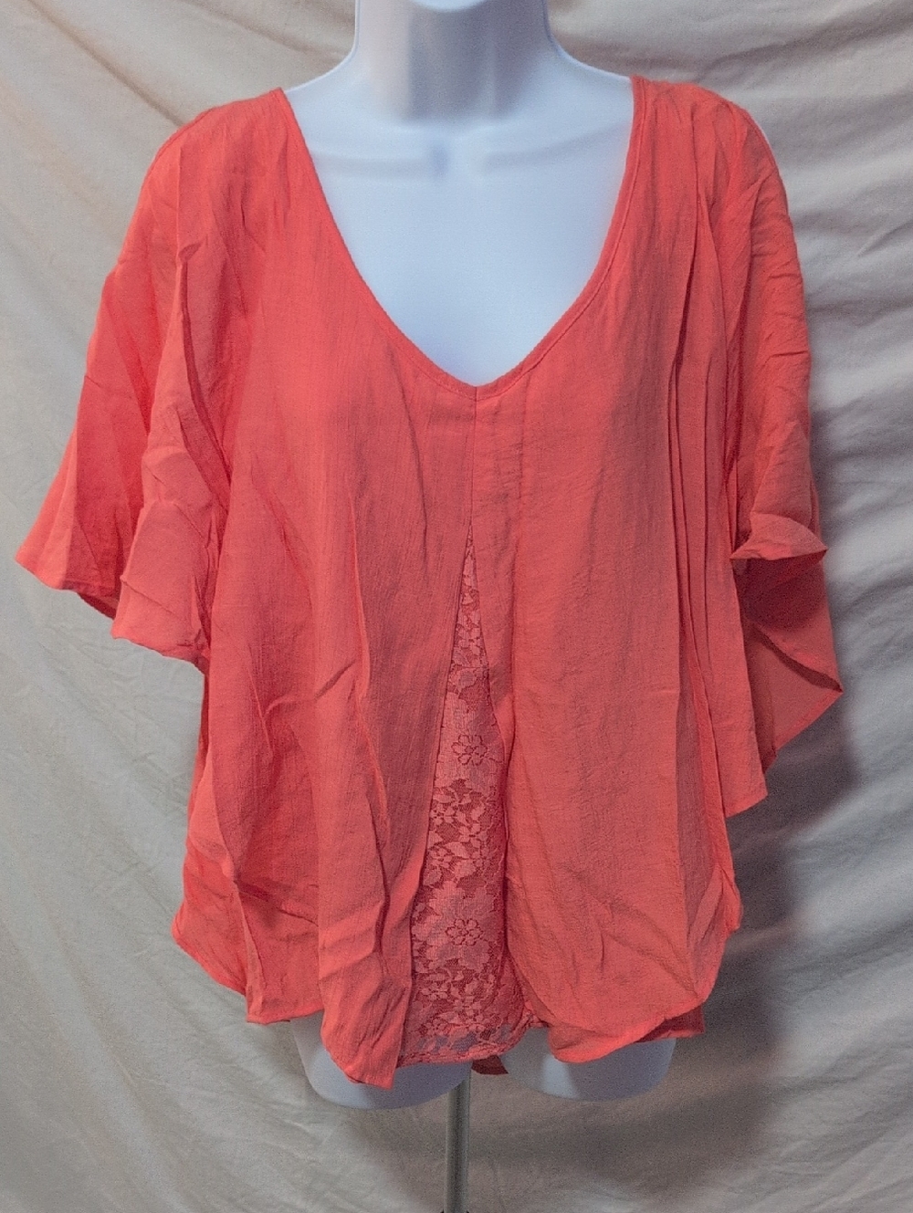 Notations Coral V-Neck Flutter Sleeve Blouse